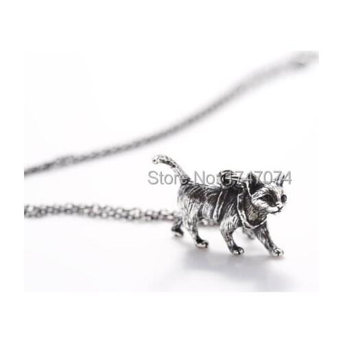 New Trendy Vintage Men Cat Necklace Antique Silver Bronze Gun Black Color Fashion Jewelry Women Pendant