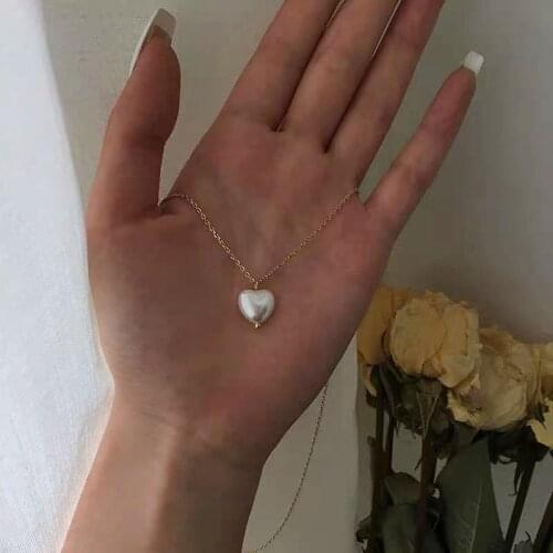 Fashion Sweety Girls Elegant Pearl Heart Necklace For Women Students 2021 Simple Pearl Party Choker Neck Jewelry Gifts Wholesale