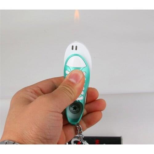 Refillabl Inflatable Youth Flat Canvas Shoes Personality Creative Open Flame Keychain Pendant Lighter Smoking Accessories