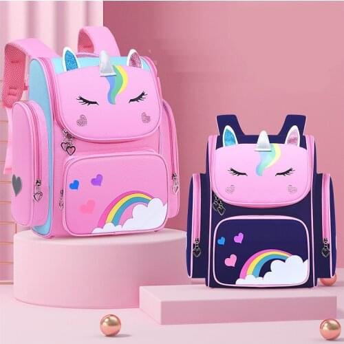 Girl School Bags Child Pink Unicorn Nylon Printing Backpack Kindergarten Student Cute Girls Childrens Schoolbag Waterproof Bag