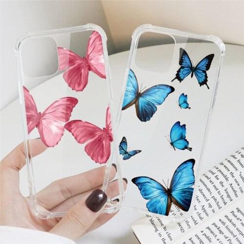 Cute Butterfly Transparent Phone Case For iPhone 11 12 Mini Pro Max X XS XR 7 8 6 6s Plus 5 5s SE 2020 Airbag Hard PC Cover Capa