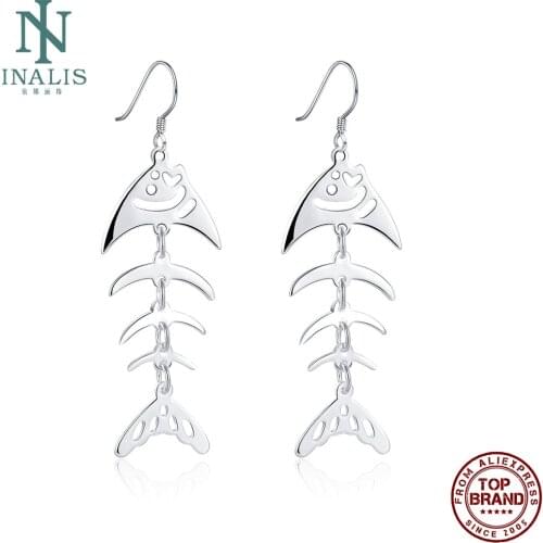 INALIS Stud Earrings For Women Cute Fish Bones Shape Silver Plated Copper Earrings Creative Female Fashion Jewelry Romantic Gift