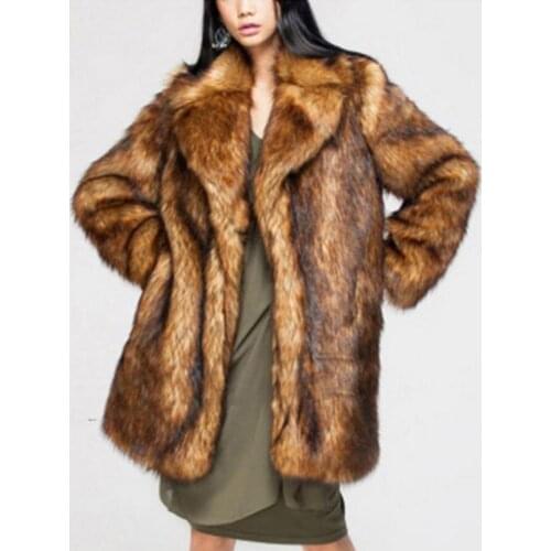 S-6XL Faux Fox Fur Long Coat Woman Brown Oversized Thicken Jacket Female Turndown Collar Winter Fake Fur Outwear L1312 Freeship