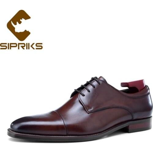Sipriks Genuine Leather Black Church Shoes Elegant Mens Cap Toe Dress Gents Suit Social Prom Business Offcie Footwear Shoes 44