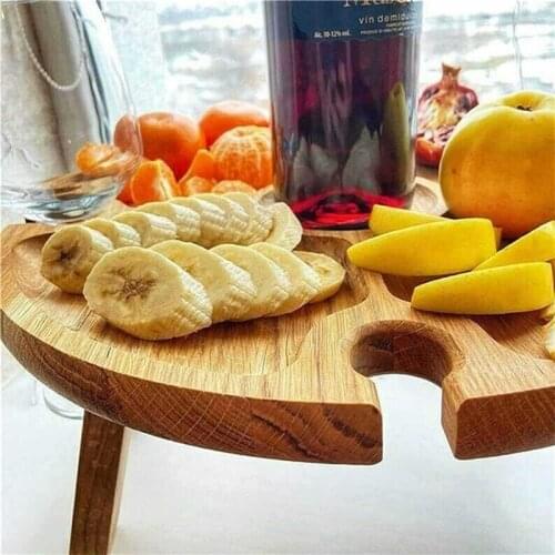 Outdoor Folding Picnic-Table Portable Wooden Wine Table With Holder 2 In1 Wine Glass Rack For Home Garden BBQ Camping Travel