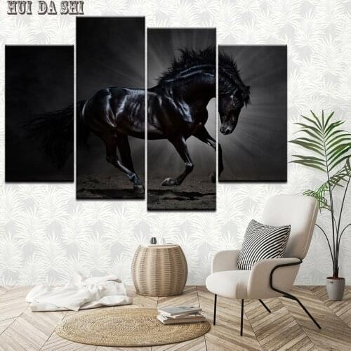 Modern Abstract Animal Black Horse Canvas Painting Wall Art Picture 4 Pieces Home Decor Living Room HD Printed Poster Murals