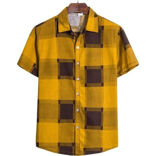 Wholesale Stylish Men Plus size 5XL Plaid Button Down Short Sleeve Shirt