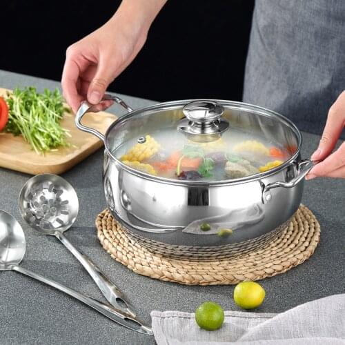 Thick Stainless Steel Soup Pot Tube Ear Double Handle Soup Pot Induction Cooker Kitchen Pot Set with Colander Soup Ladle Gift