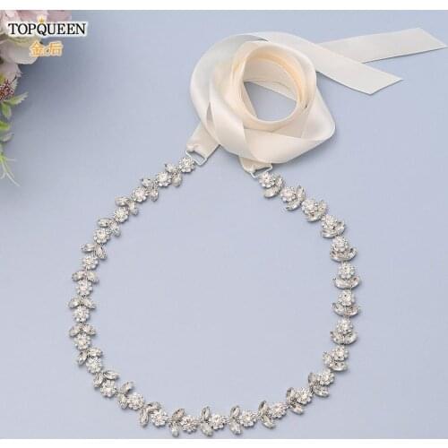 TOPQUEEN S440 Thin Bridal Belt Wedding Belt for Bride Dress Women Silver Belts for Dresses Wedding Gown Belt Sash for Girls