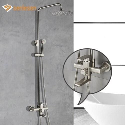 Senlesen Ultra-thin 8'' Shower Head Shower Faucet Ceramic Hand Shower Single Handle Mixer Water Tap Para Bathroom Shower Bath