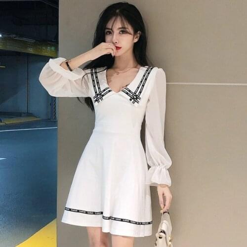 Vintage Chiffon Petal Long Sleeve Ruffle Mini Dress Women Elegant Party Vestidos Spring Peppy Chic A Line Striped Dress New