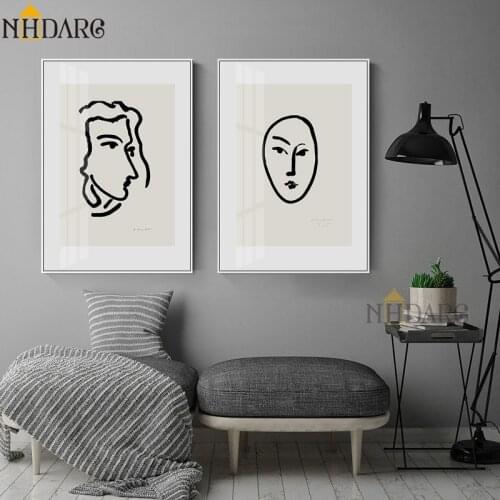 Vintage Retro Fashion Modern Portraits Line Sketch Posters and Prints Wall Art Canvas Pictures for Home Decor Living Room Decor