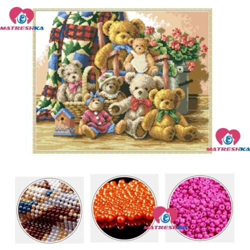 Diy beads embroidery Bear family beadwork home decor beaded cross stitch crafts needlework kits accessories diy pearl embroidery