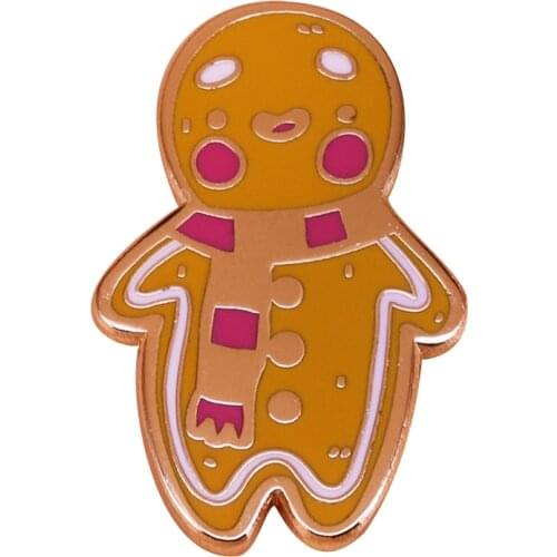Rose gold Gingerbread enamel pin cute Christmas gifts cheeky Gingie badge cookie food brooch