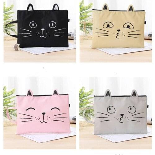 Kawali Japan Style Women Handbags Black Small Cat Cartoon Pattern Fashion High School Student Flap Pen Pencil Bags Totes