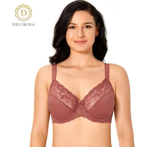 Delimira Womens Plus Size Full Figure Non Padded Underwire Floral Lace Bra
