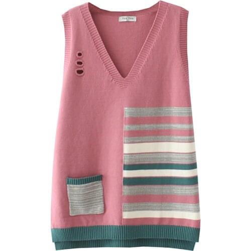 2021 Spring Women Sweater Vest Plus Size Pullover Fashion Casual Clothes Sleeveless V Neck Rabbit Wool KnittingTops XXL/4XL