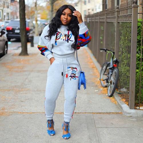 Winter Tracksuit Suits Women Two Pieces Set Pink Letter Print Sweatshirts Top + Sweatpants Casual Sport Outfits Women Sweat Suit