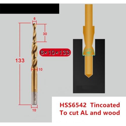 1pc 6x10mm/8x12mm , HSS6542 tincoated Step drill, screw countersink drill with 180 degree, to cut Aluminium and wood