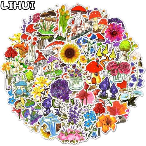 10/50/100pcs Plant Flowers Mushroom Stickers for Scrapbooking Notebook Laptop Car Fridge Stationery Cute Sticker pack Kids Toys