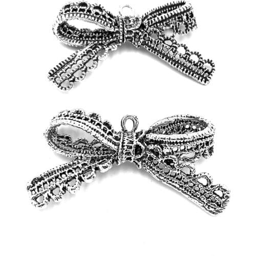 10pcs Bowknot charms pendant 44x23mm antique silver ornament accessories jewelry making DIY base material