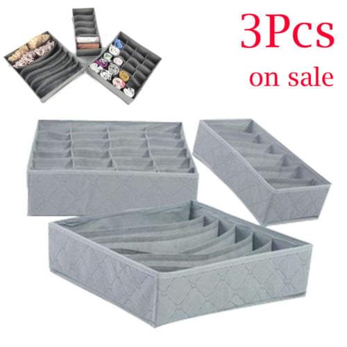 3pcs/set Foldable Drawer Organizers Storage Box Case For Bra Ties Underwear Socks Scarf Drawer Organizers Gray
