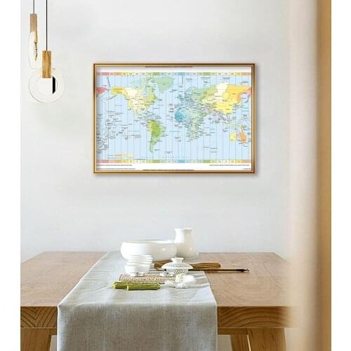 59*42cm 1812 The World Map of Time zone In French Retro Wall Art Poster Canvas Painting Classroom Home Decor School Supplies
