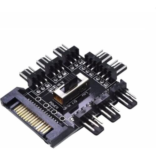 8-Port Cooler Cooling Fan Hub Splitter Cable 12V PWM SATA 4-Pin Molex to 8-Channel 3Pin Power Supply Adapter For Mining