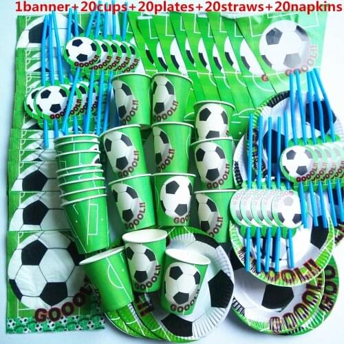 81 pcs football baby boy cup+plate+straw+napkin banner happy birthday kids baby shower paper Party Decoration Set Theme Supplies