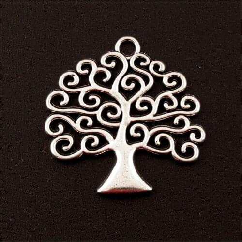 5Pcs Silver Color Hollow Tree Charms Green Nature Pendant Jewelry Metal Making Accessories Necklaces Crafts 40x40mm A504