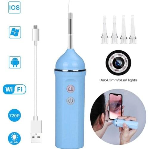 Wireless Otoscope 4.3mm Wifi Ear Cleaner Endoscope Camera 2MP Borescope Inspection Camera Visual Ear Scope Tool for Android ios
