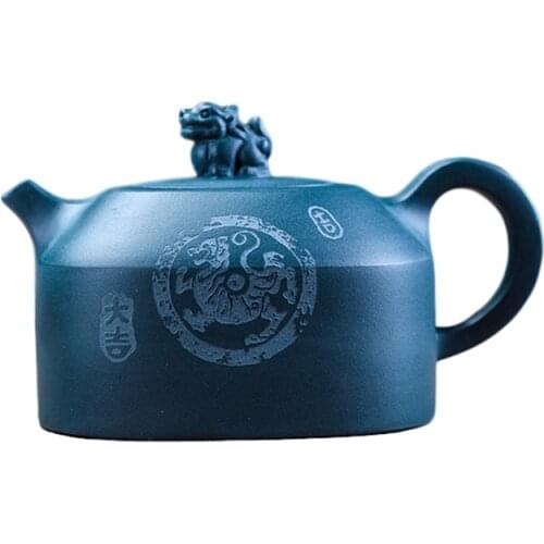 Yixing original ore green clay tetragonal dragon-printed purple sand teapot Chinese Kung Fu tea set pot 330ml