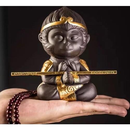 Tea Pet Chinese Tea Purple Clay Tea Set Monkey King Tray DecorationTea Tray Sun Wukong Statues Sculptures Home Decoration Crafts