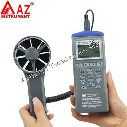 Digital Temperature RH Anemometer Datalogger AZ9671 Air Flow Meter Handheld Hygrothermograph with Wind Speed Range 0.6~32M/S