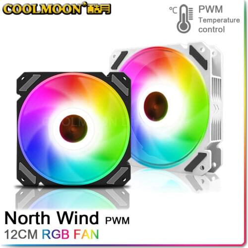 COOLMOON North Wind PWM Temperature Control 12cm Chassis Fan White ARGB AURA SYNC Water-cooled CPU Radiator Fan
