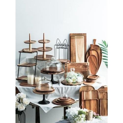 Acacia wood wedding birthday dessert table decoration wooden cake stand snack snack tray decoration display stand props