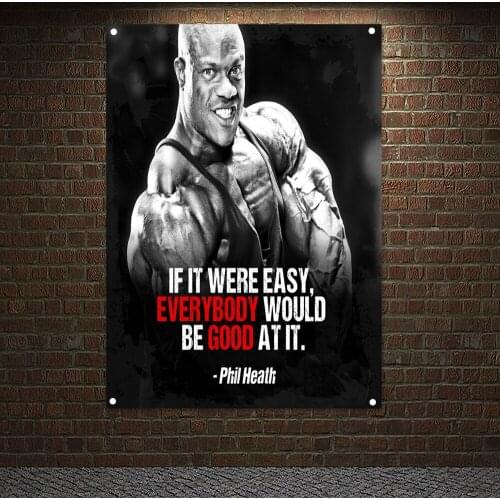 IF IT WERE EASY, EVERYBODY WOULD BE GOOD AT IT. Man Muscular Body Poster Wall Art Flags Workout Bodybuilding Banners Gym Decor
