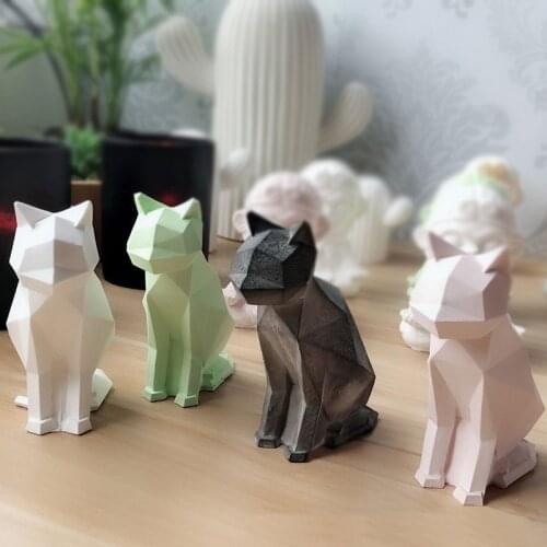Geometric Cat Silicone Mold Aroma Plaster Gypsum Mould For Home Decoration Concrete Clay Crafts Candle Molds Ornaments Gypsum