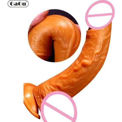 GaGu Golden Soft Realistic Big Dildo Flexible Penis Dick With Suction Cup Strap-on Female Masturbation Strapon Dildo For Women