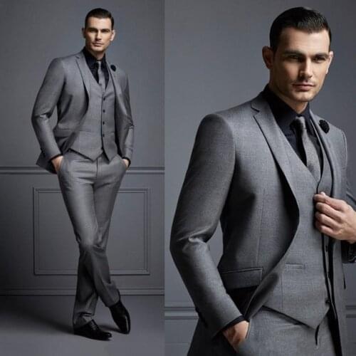 Costume Homme Grey Men Suit 3 Piece Jacket Pant Vest Formal Checkered Tuxedo Prom Groom Slim Fit Business Wedding Men Blazer