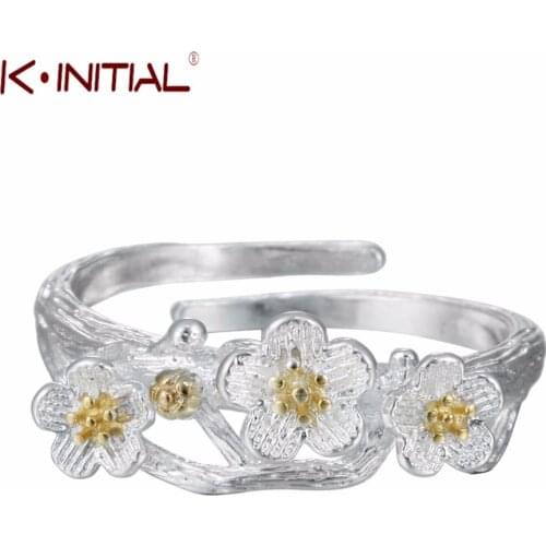 Kinitial Cute Plum Flower Rings for Midi Fashion Flowers Open Adjustable Finger Ring women Jewelry Gift
