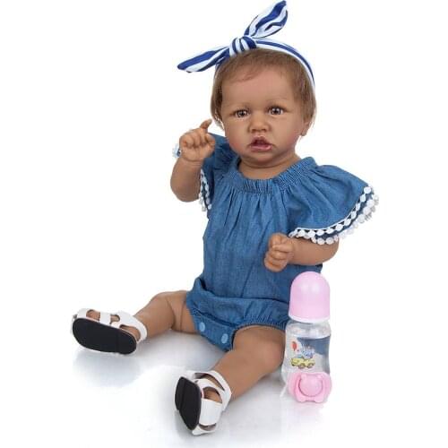 Fashion 57 CM Tan Skin Reborn Baby Dolls Handmade Rooted Fiber Hair Full Silicone Bebe Doll Toys Surprise For Kids Chrismas