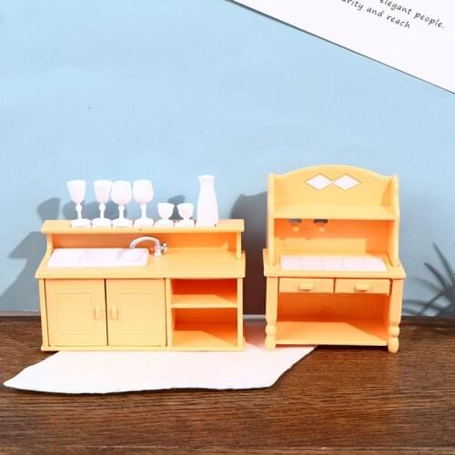 1 Set Doll House Kitchen Sink Cupboard Wine Glass Holder Scene Model Assembled Toy