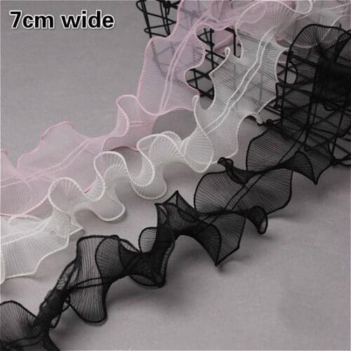 Fine Matt Yarn Center Pleated Ruffle Lace Ladies Children Clothes Neckline Fluffy Skirt Trim Hat Backpack Strap Sewing Fabric