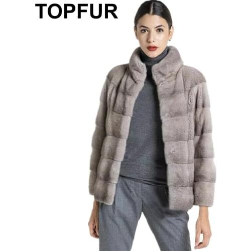 TOPFUR Fashion Light Gray Coat With Fur Collar Winter Coat Women Leather Jacket Plus Size Real Fur Coat Women Short Jacket