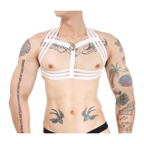 Mens Body Chest Harness Fancy Partywear Sexy Metal Ring Clubwear Muscle Show hombre Shoulder Costume