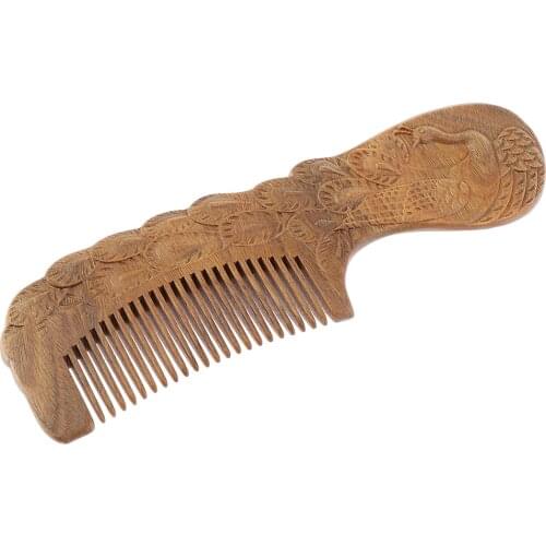 Natural Wood Brush Hair Care Scalp Massage Antistatic Combs Peafowl Carved