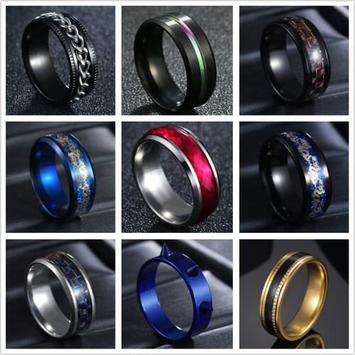 Fashion New Curb Chain Spinner Rings For Men Simple 8 mm Width Stainless Steel Dragon Rivet Men Rings Jewelry Gift