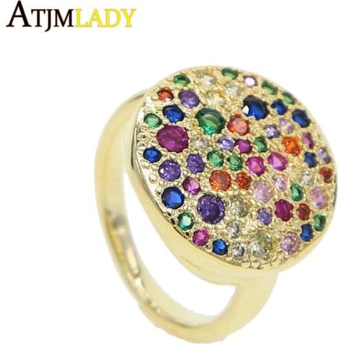 2020 Summer New Rainbow Cz Ball Ring Mulit Color Disco Big Ring For Women Hot Fashion Gold Filled Gorgeous Midi Finger Jewelry