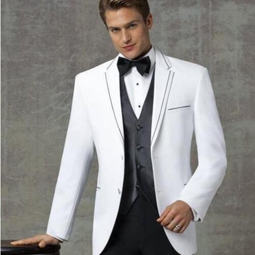 New Arrival White Notched Lapel Wedding mens Suits Grooms Tuxedos Three Piece Slim Fit Men Suit Groomsmen Suit